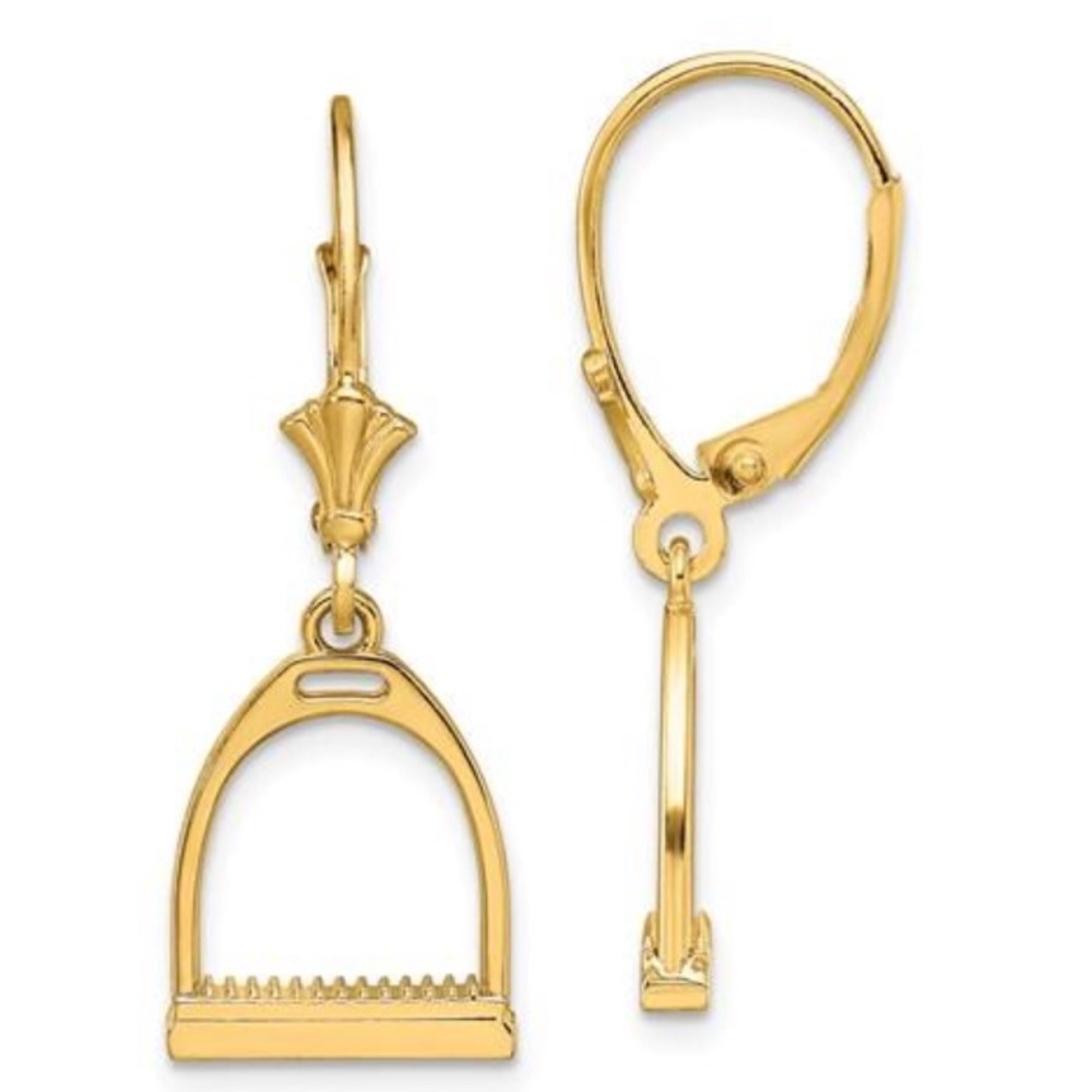 14K Yellow Gold Horse Stirrups Leverback Earrings